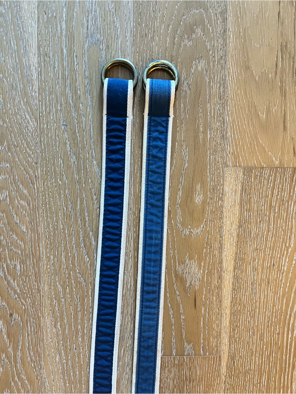 Set of 2 - YRI Navy and Cream Double Ring Fabric Belt size Large women’s